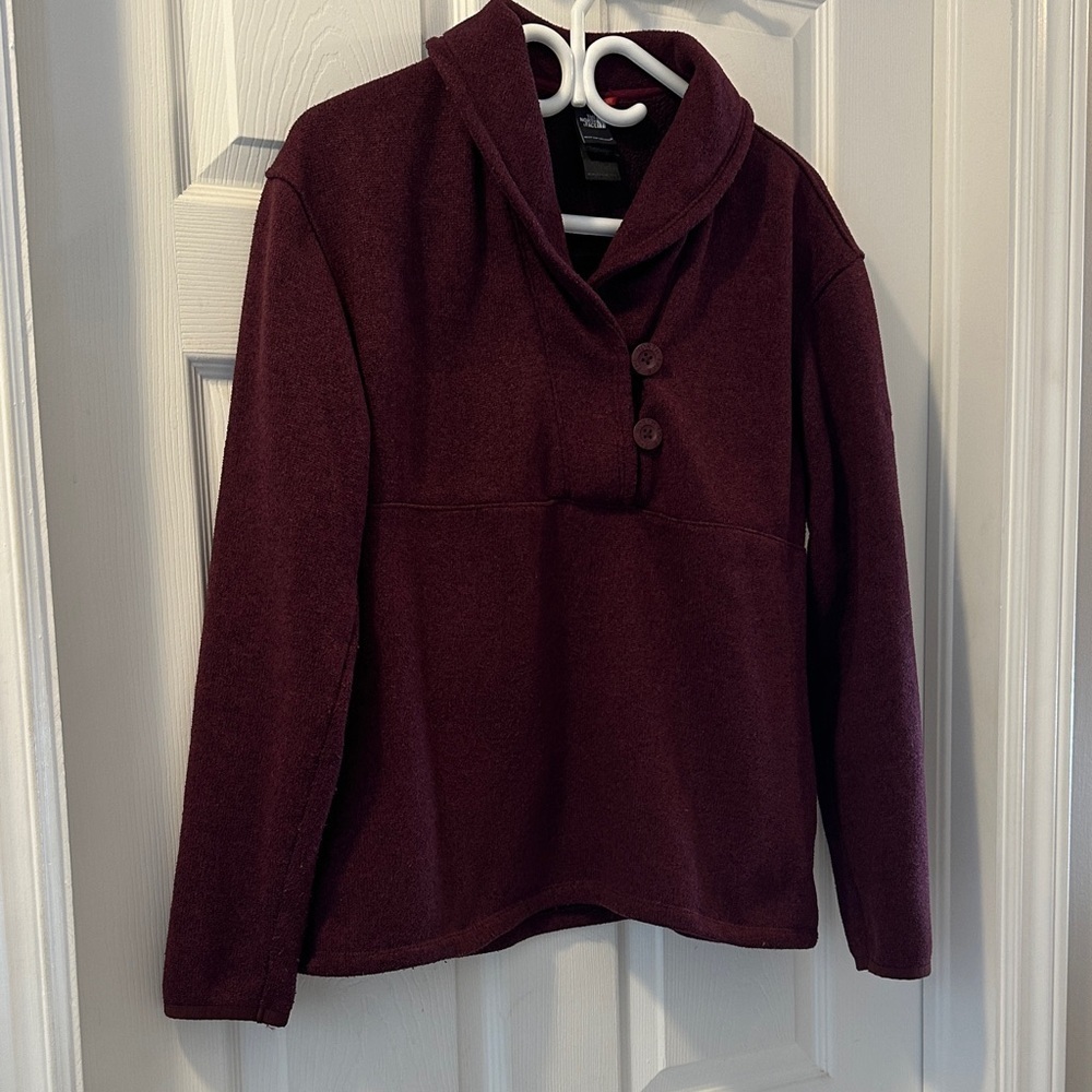 THE NORTH FACE Y2K Minimalist Burgundy Shawl-Collar Fleece Pullover Sz Lg